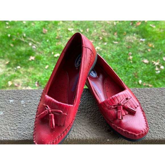 Dr SCHOLL Red Dress Slip on Loafers Flats Women Tassel Leather Moccasins 6M - Picture 10 of 13